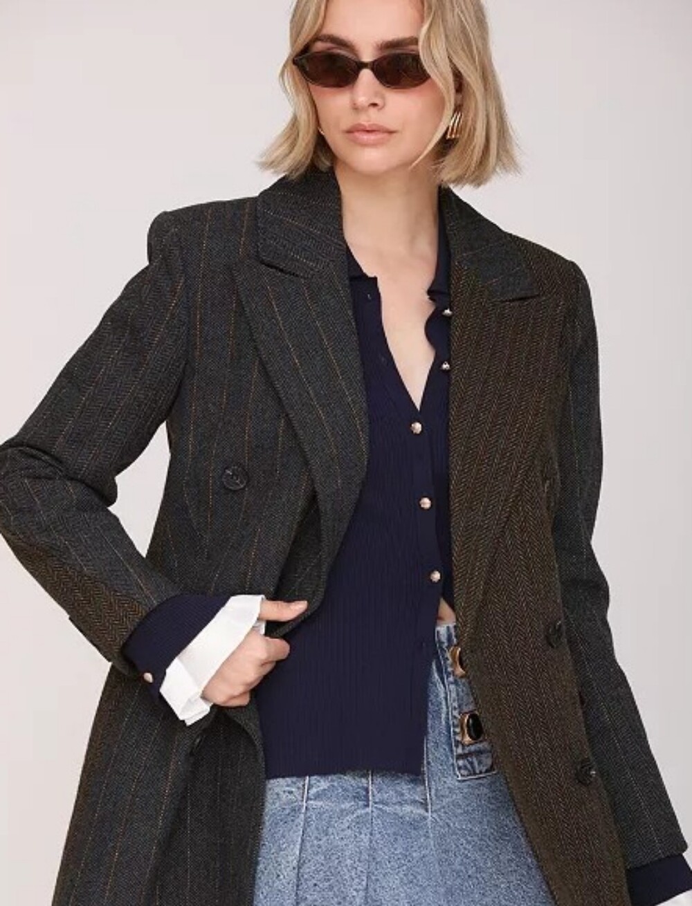 NWT Avec Les Filles Color-Blocking Plaid Blazer
